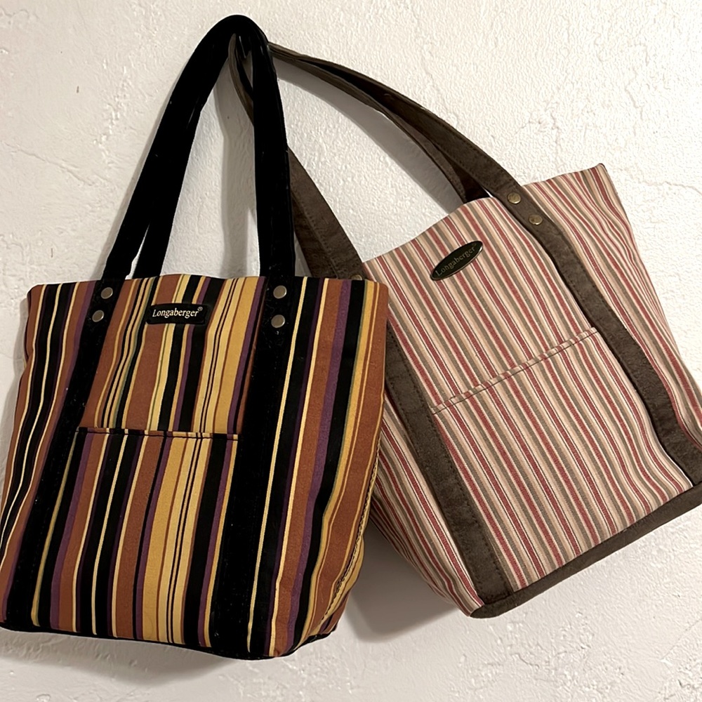 TWO LONGABERGER Homestead Striped Tote Purses 100% Cotten